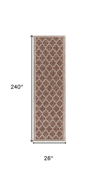 20' Espresso And Taupe Geometric Indoor Outdoor Runner Rug HomeRoots