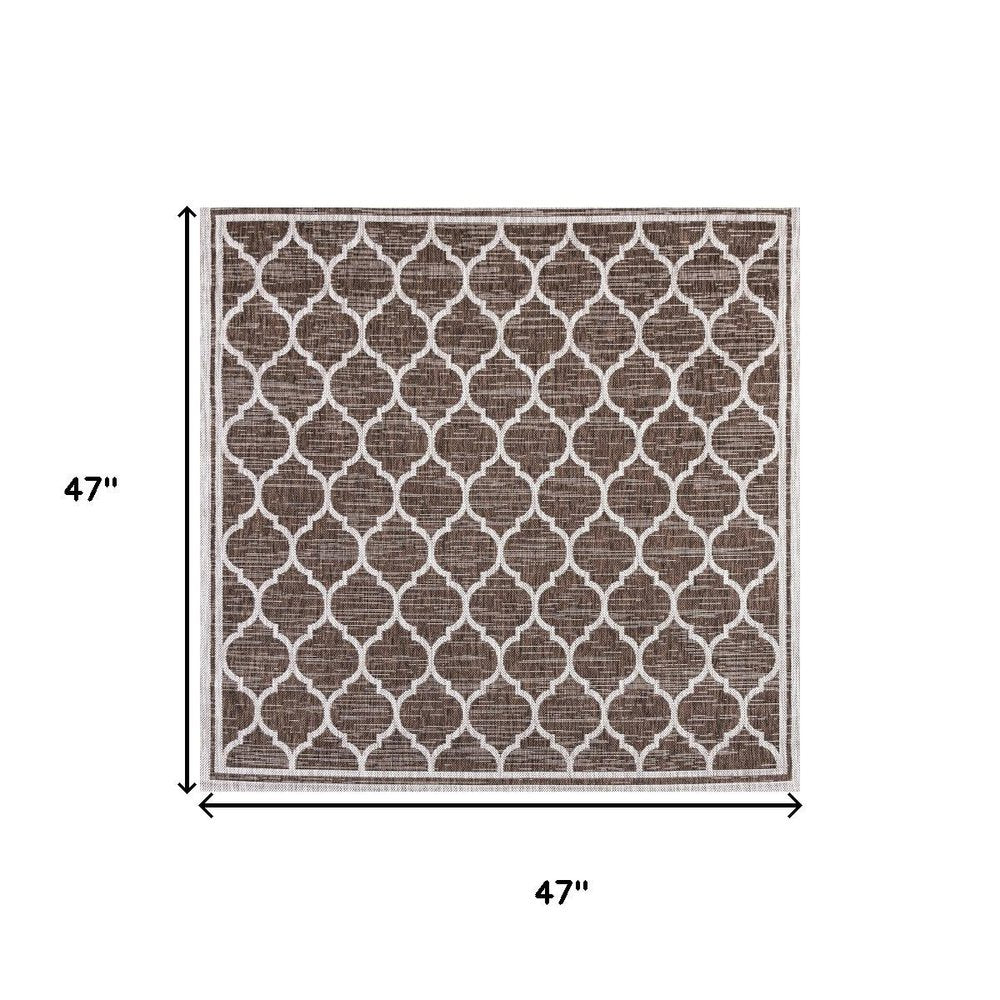 4' Espresso And Taupe Square Geometric Indoor Outdoor Area Rug
