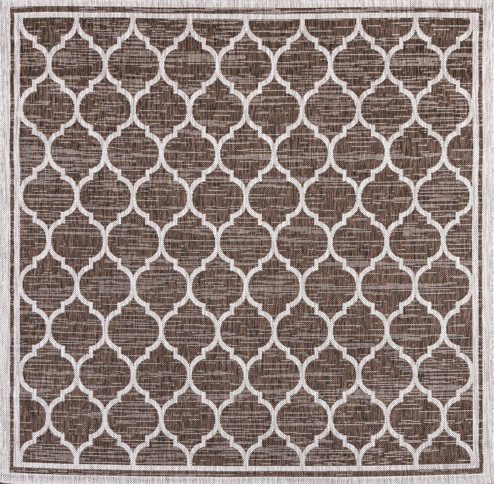 4' Espresso And Taupe Square Geometric Indoor Outdoor Area Rug