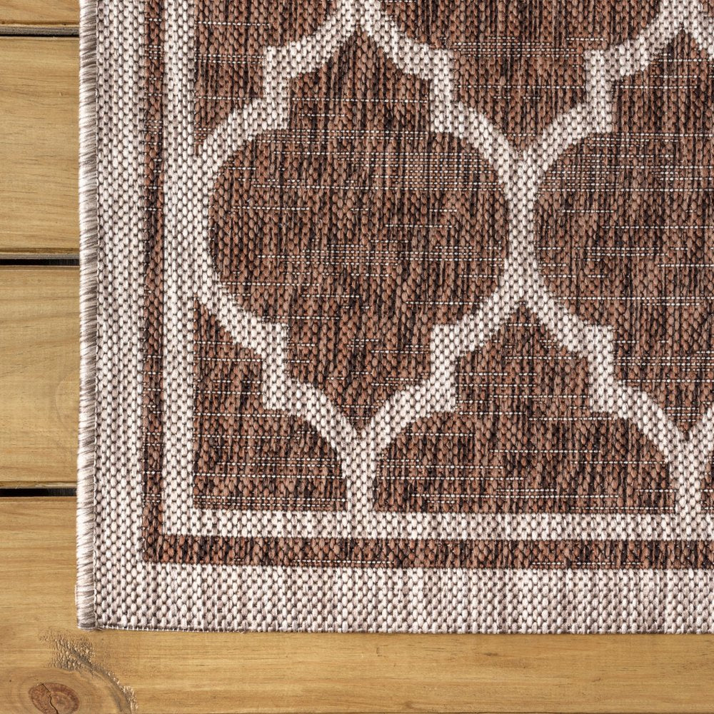 4' Espresso And Taupe Square Geometric Indoor Outdoor Area Rug HomeRoots