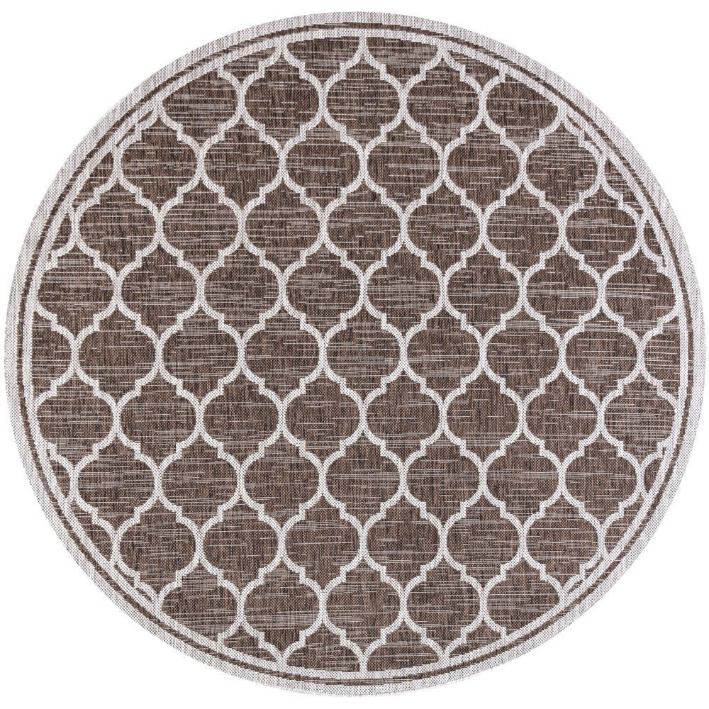 8' Espresso And Taupe Round Geometric Indoor Outdoor Area Rug HomeRoots