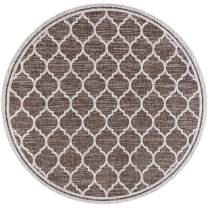 8' Espresso And Taupe Round Geometric Indoor Outdoor Area Rug HomeRoots