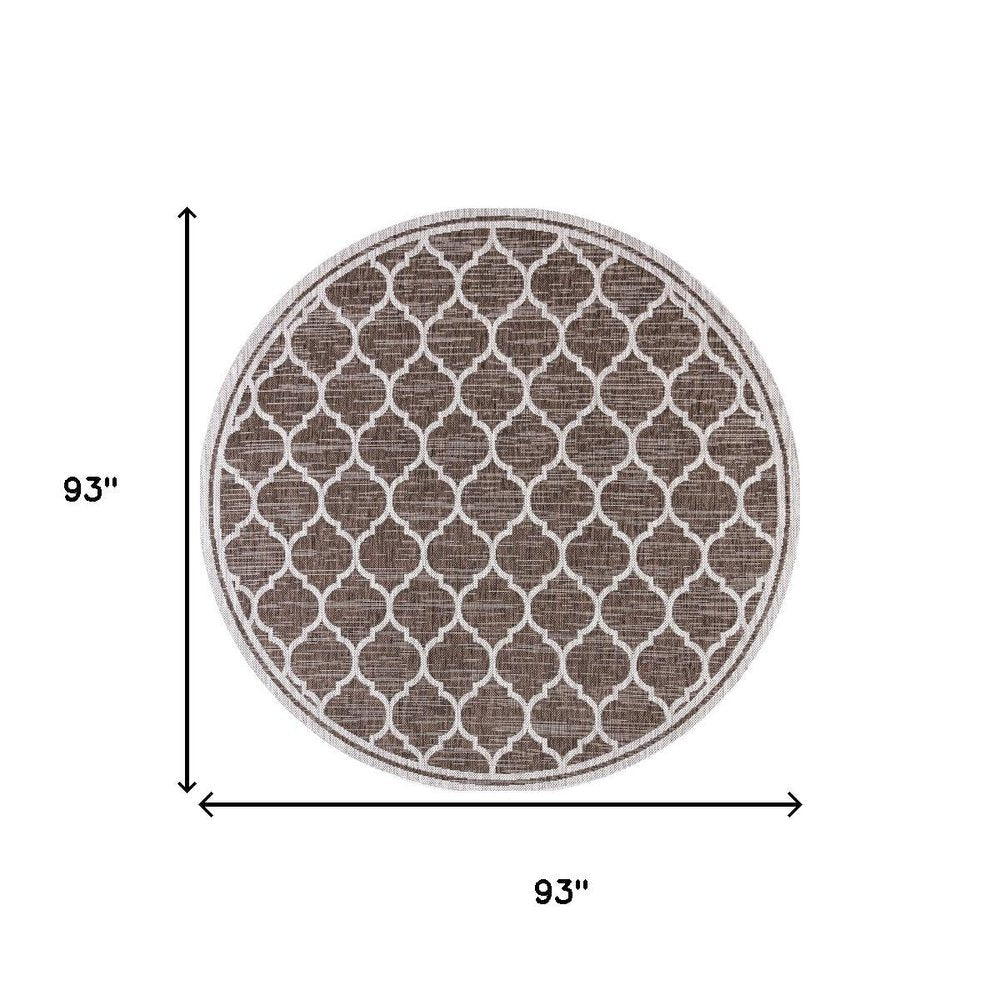 8' Espresso And Taupe Round Geometric Indoor Outdoor Area Rug — view 7