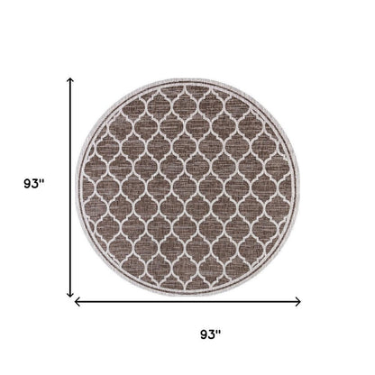 8' Espresso And Taupe Round Geometric Indoor Outdoor Area Rug HomeRoots