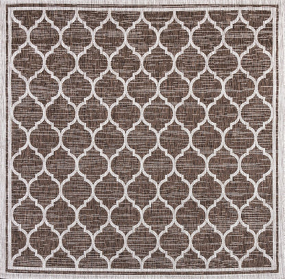 8' Espresso And Taupe Square Geometric Indoor Outdoor Area Rug HomeRoots