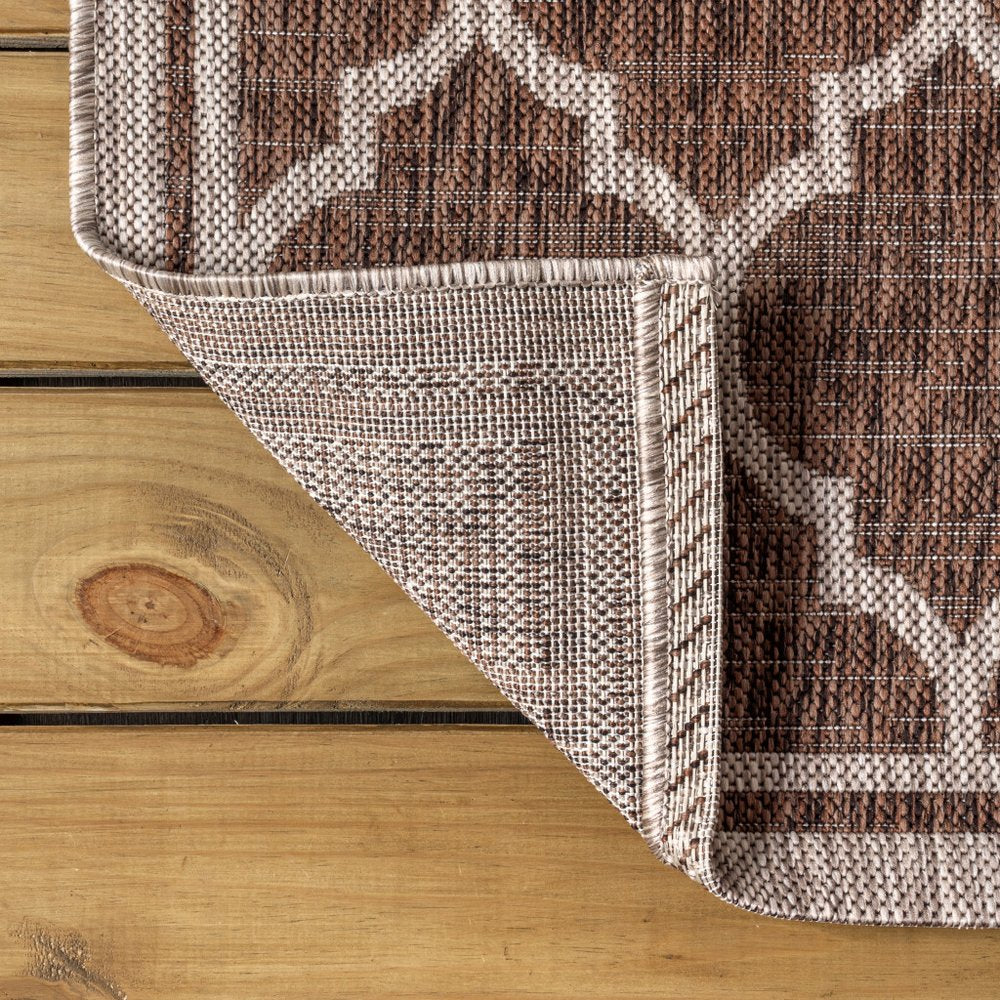 8' Espresso And Taupe Square Geometric Indoor Outdoor Area Rug HomeRoots