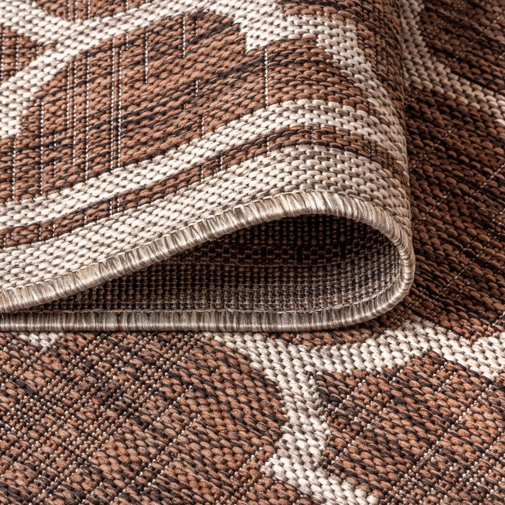 8' Espresso And Taupe Square Geometric Indoor Outdoor Area Rug — view 5