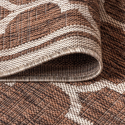 8' Espresso And Taupe Square Geometric Indoor Outdoor Area Rug HomeRoots