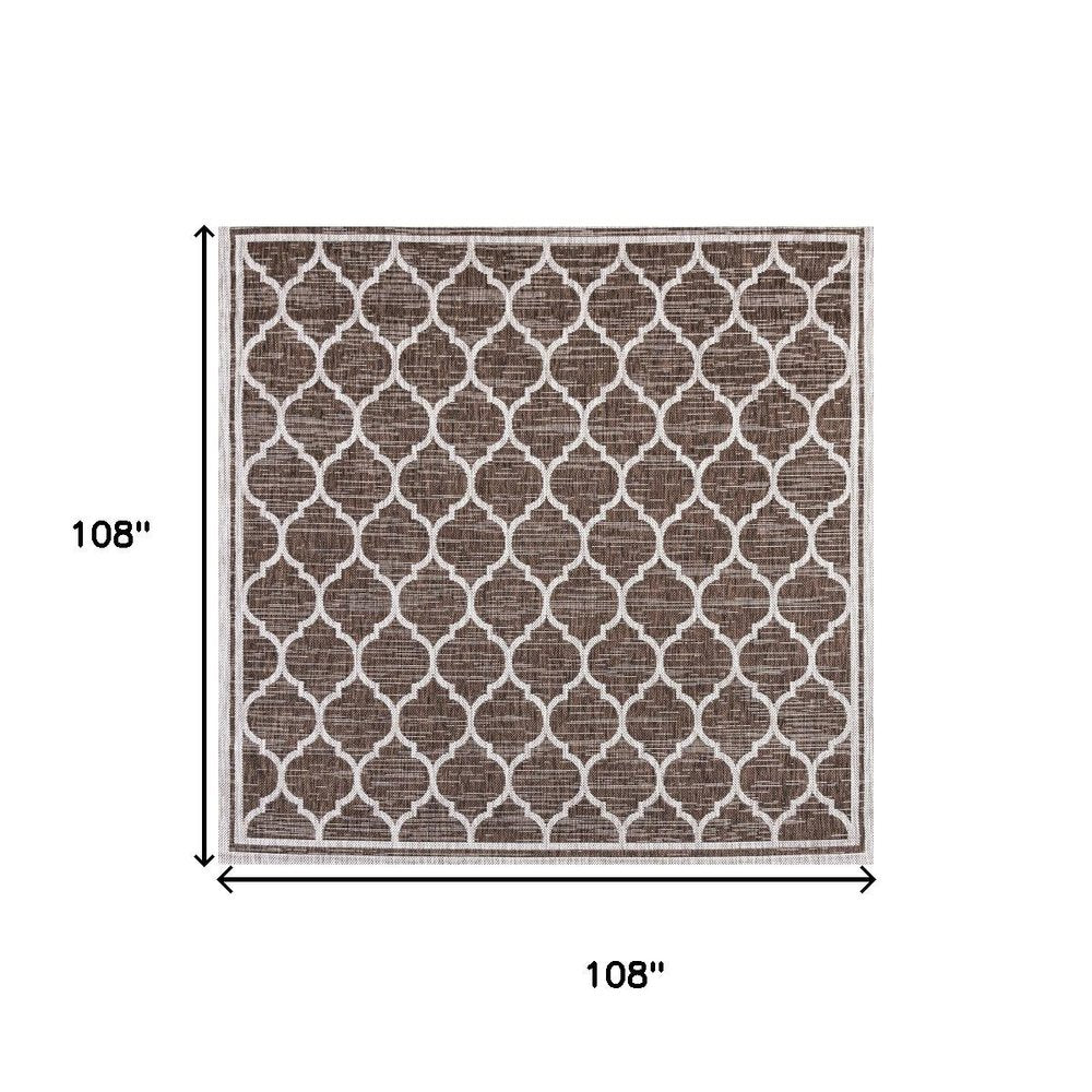 9' Espresso And Taupe Square Geometric Indoor Outdoor Area Rug HomeRoots