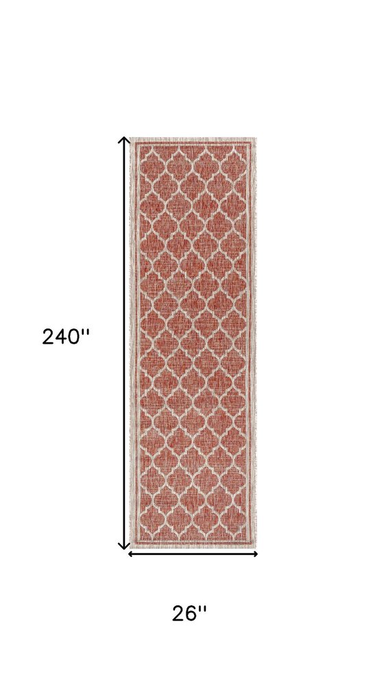 20' Red And Beige Geometric Indoor Outdoor Runner Rug HomeRoots