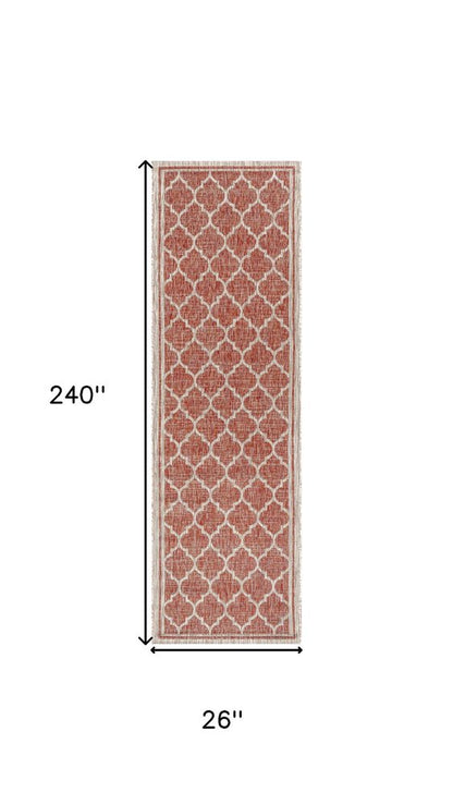 20' Red And Beige Geometric Indoor Outdoor Runner Rug HomeRoots