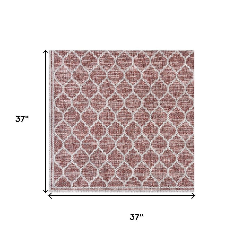 3' Red And Beige Square Geometric Indoor Outdoor Area Rug HomeRoots