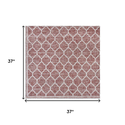 3' Red And Beige Square Geometric Indoor Outdoor Area Rug HomeRoots