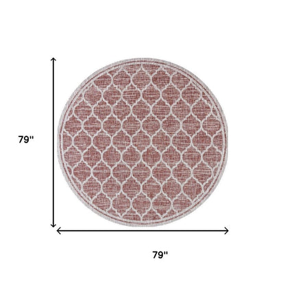 6' Red And Beige Round Geometric Indoor Outdoor Area Rug HomeRoots