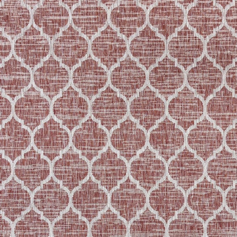 6' Red And Beige Square Geometric Indoor Outdoor Area Rug — view 7