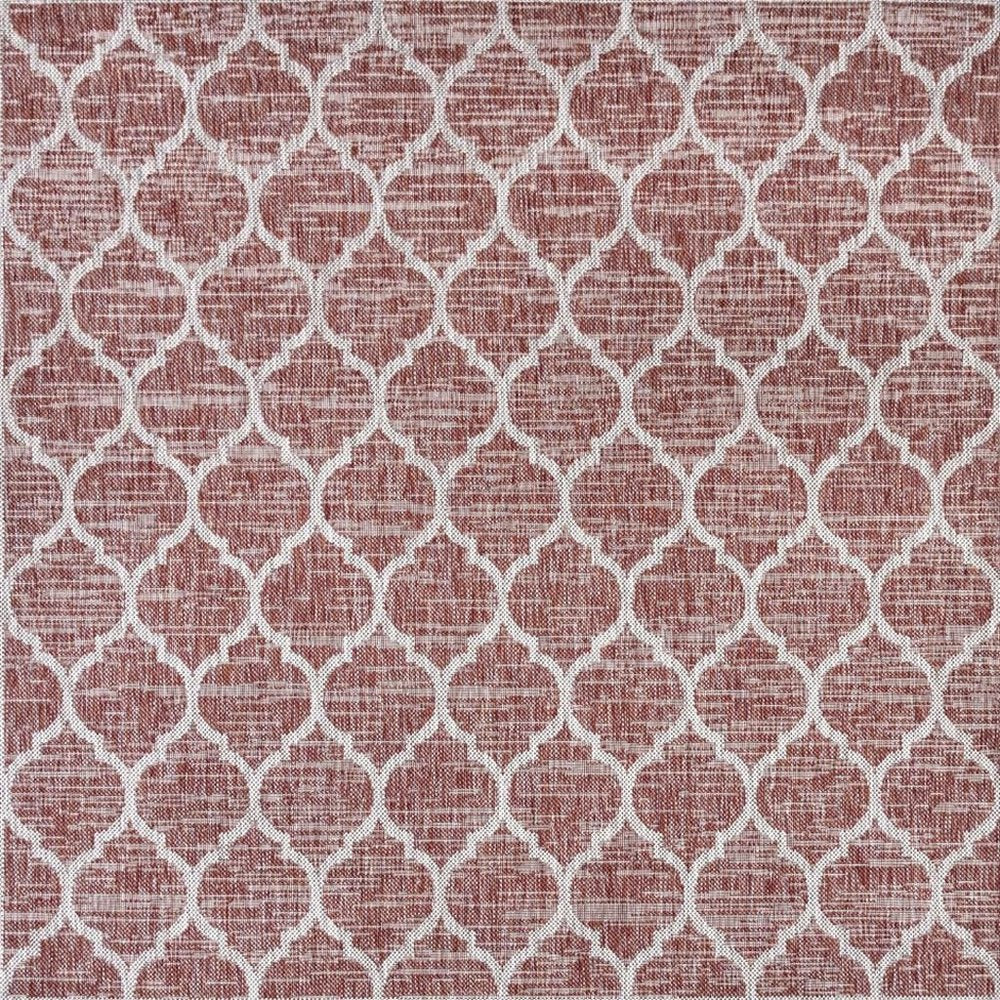 6' Red And Beige Square Geometric Indoor Outdoor Area Rug HomeRoots