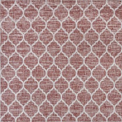 6' Red And Beige Square Geometric Indoor Outdoor Area Rug HomeRoots