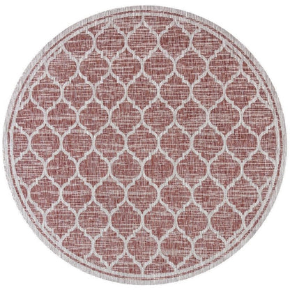 8' Red And Beige Round Geometric Indoor Outdoor Area Rug HomeRoots