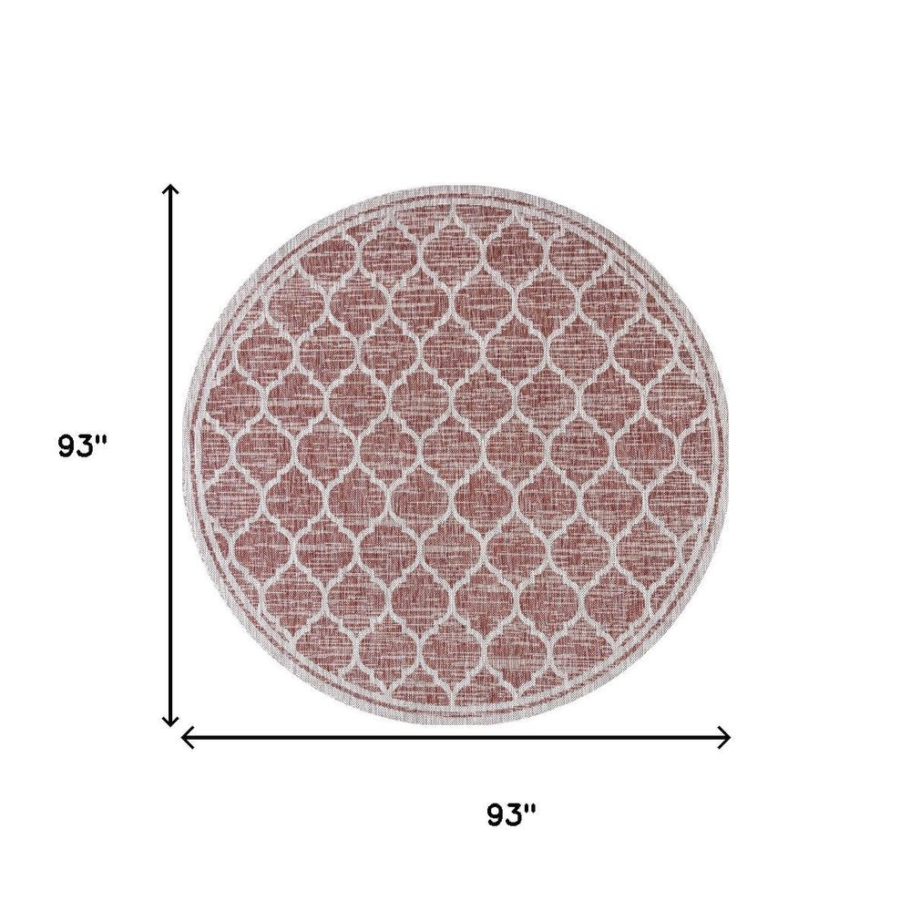 8' Red And Beige Round Geometric Indoor Outdoor Area Rug — view 8