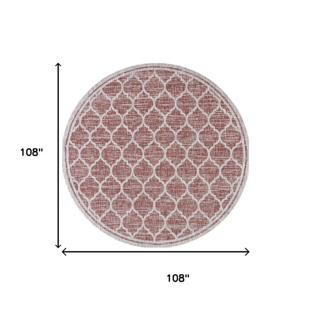 9' Red And Beige Round Geometric Indoor Outdoor Area Rug — view 7