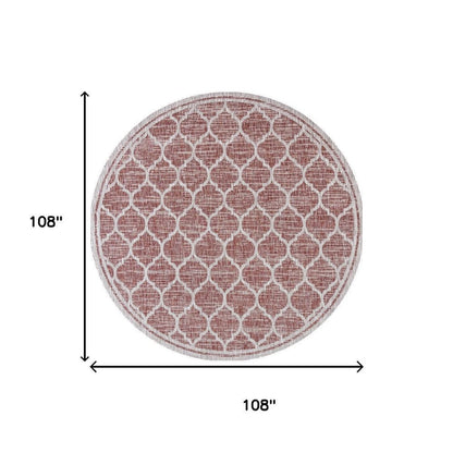 9' Red And Beige Round Geometric Indoor Outdoor Area Rug HomeRoots