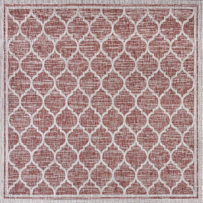 9' Red And Beige Square Geometric Indoor Outdoor Area Rug HomeRoots