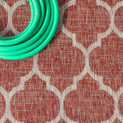 9' Red And Beige Square Geometric Indoor Outdoor Area Rug HomeRoots