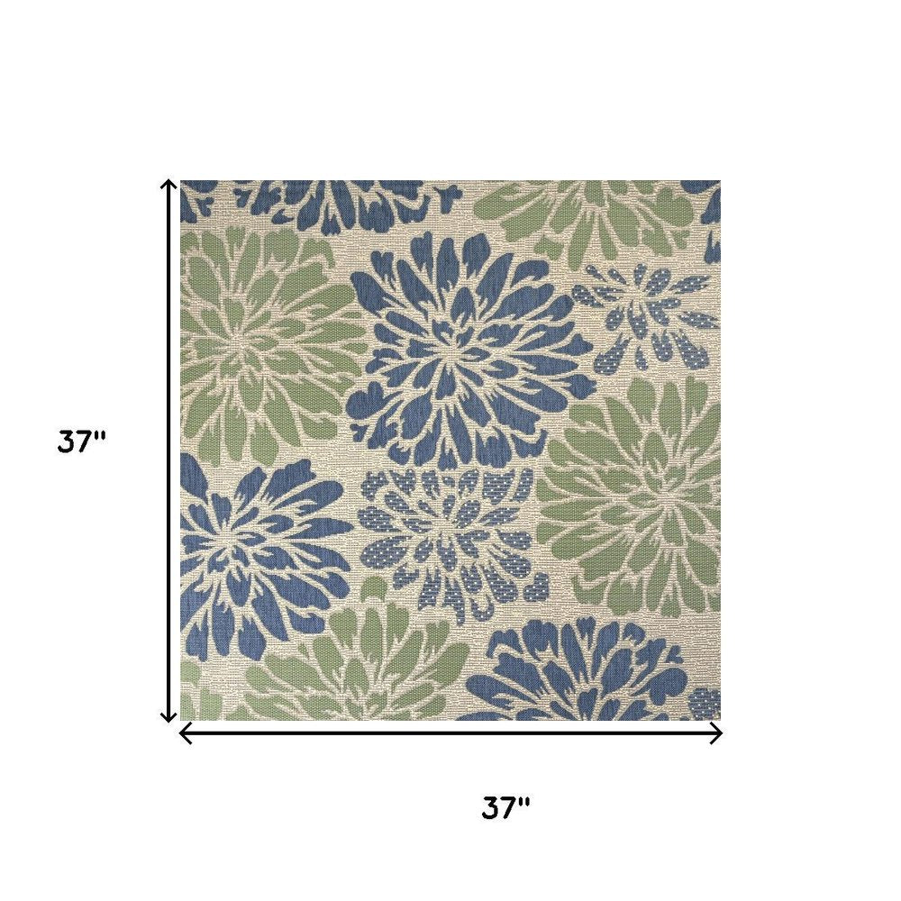 3' Navy Blue And Green Square Floral Indoor Outdoor Area Rug HomeRoots