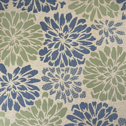 3' Navy Blue And Green Square Floral Indoor Outdoor Area Rug HomeRoots