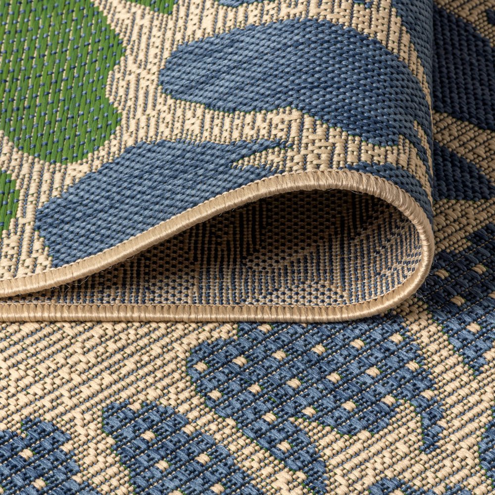 3' Navy Blue And Green Square Floral Indoor Outdoor Area Rug — view 6