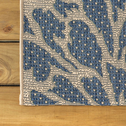 8' Navy Blue And Green Round Floral Indoor Outdoor Area Rug HomeRoots