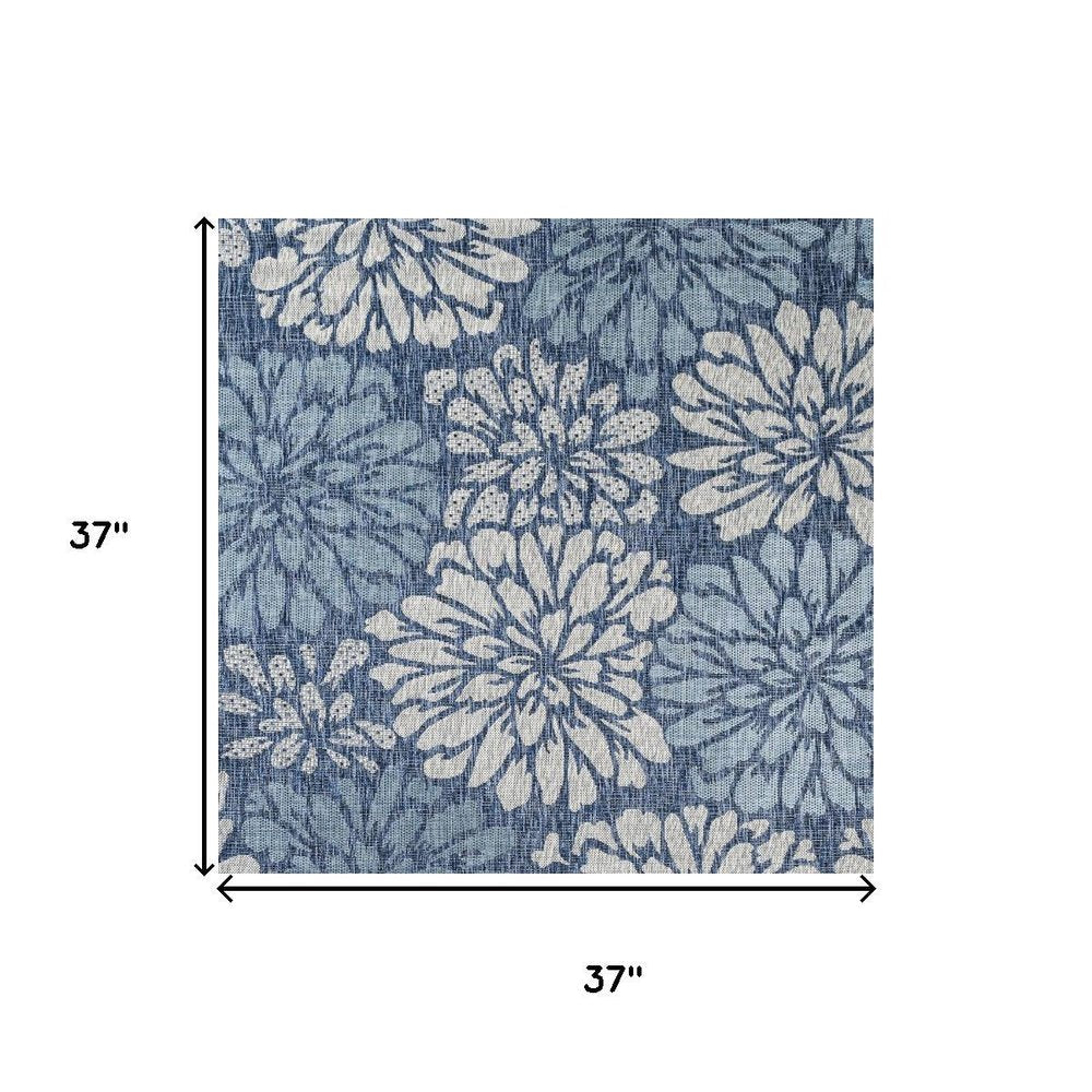 3' Navy Blue And Aqua Square Floral Indoor Outdoor Area Rug — view 7