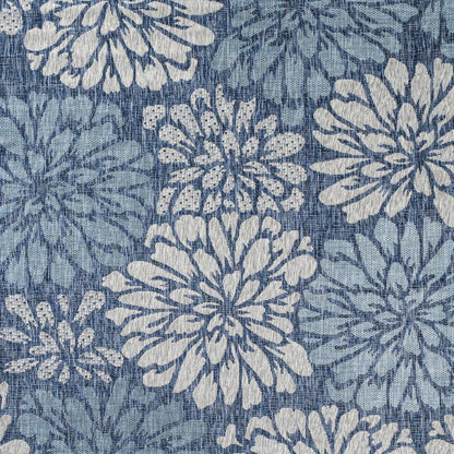 3' Navy Blue And Aqua Square Floral Indoor Outdoor Area Rug HomeRoots
