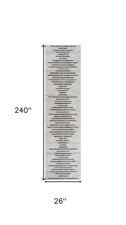 20' Ivory And Black Striped Indoor Outdoor Runner Rug HomeRoots