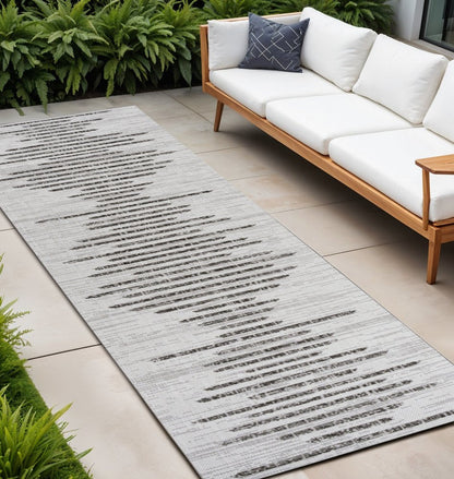 20' Ivory And Black Striped Indoor Outdoor Runner Rug HomeRoots