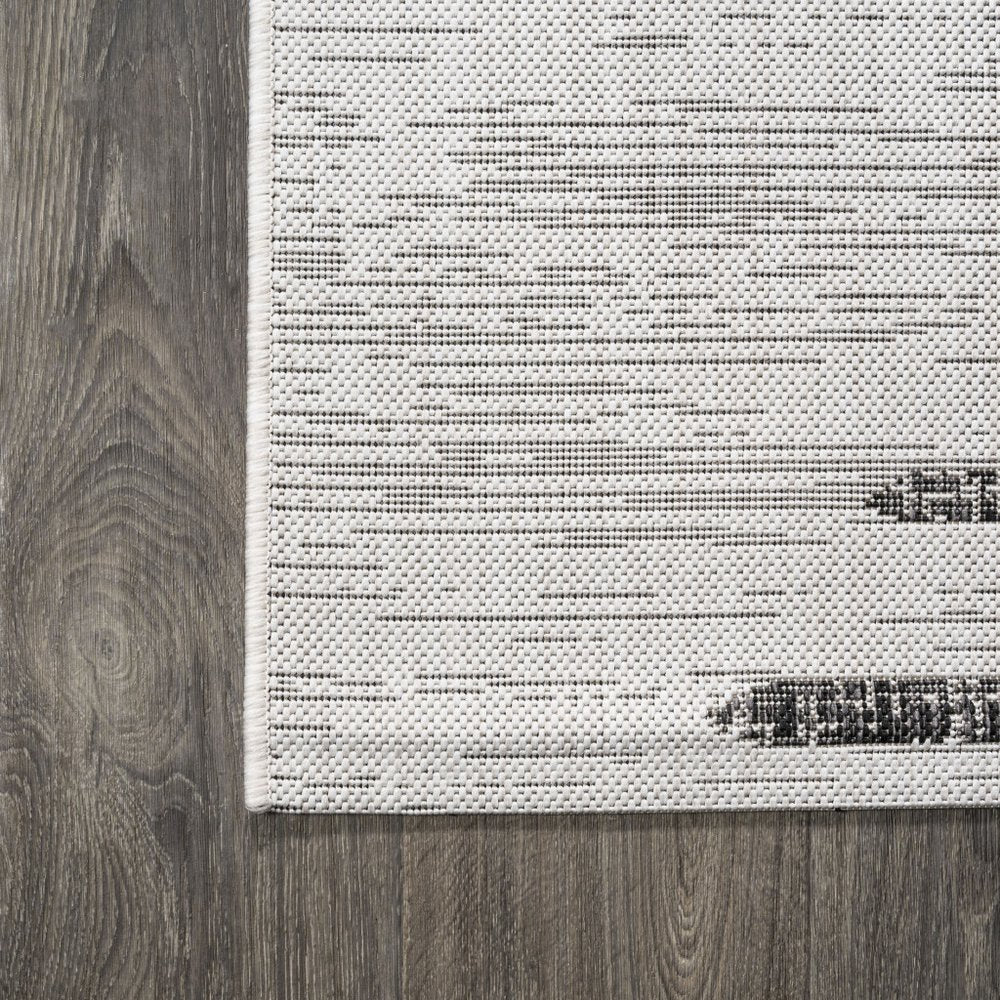 20' Ivory And Black Striped Indoor Outdoor Runner Rug HomeRoots