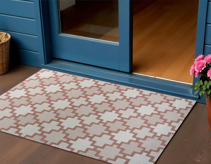 3' X 5' Salmon And Cream Trellis Indoor Outdoor Area Rug HomeRoots