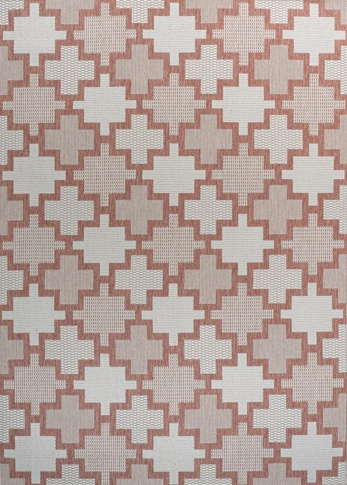 4' X 6' Salmon And Cream Trellis Indoor Outdoor Area Rug — view 1