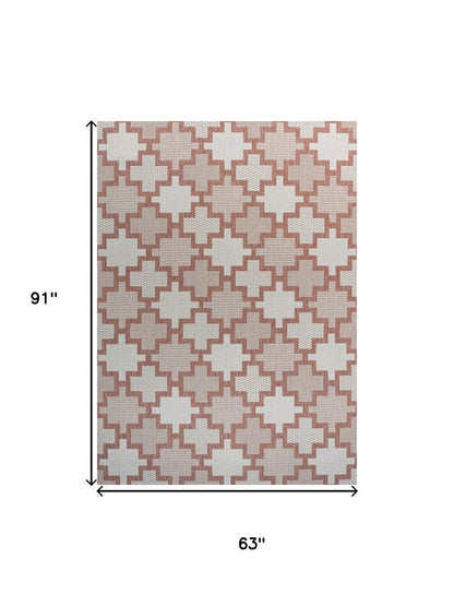 5' X 8' Salmon And Cream Trellis Indoor Outdoor Area Rug HomeRoots