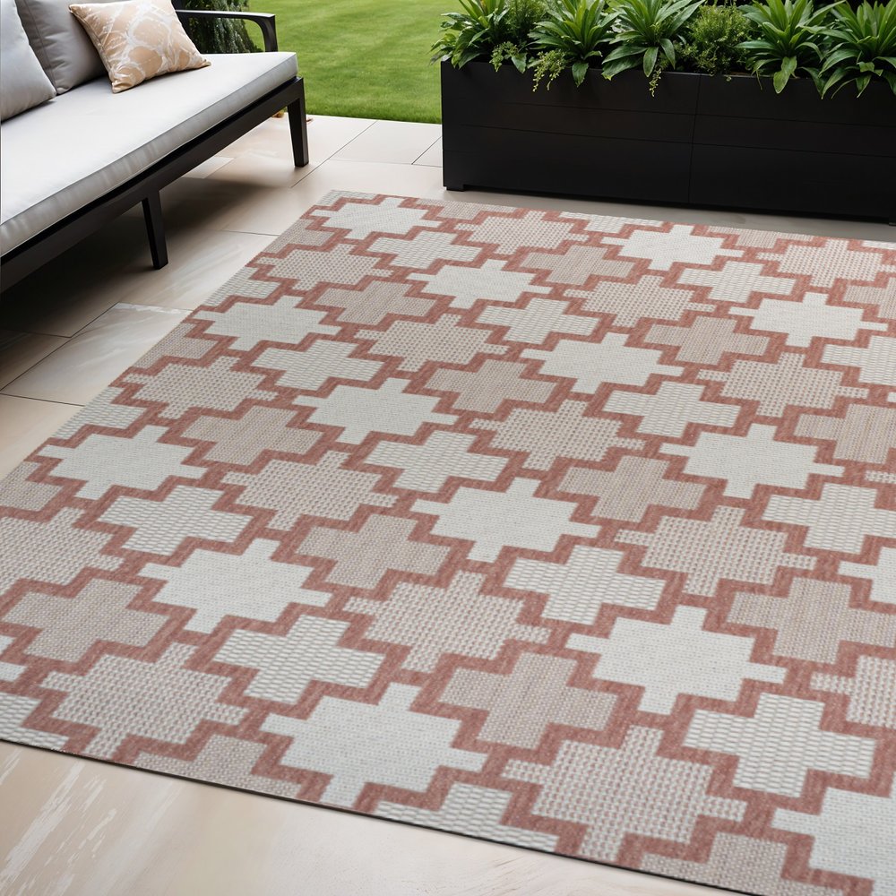 5' X 8' Salmon And Cream Trellis Indoor Outdoor Area Rug HomeRoots