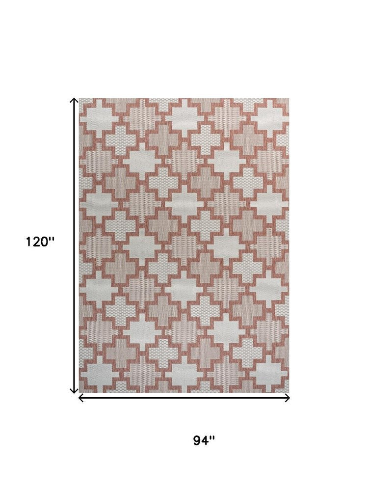 8' X 10' Salmon And Cream Trellis Indoor Outdoor Area Rug — view 2