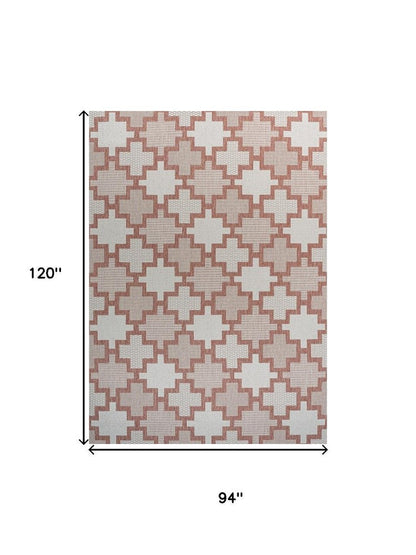 8' X 10' Salmon And Cream Trellis Indoor Outdoor Area Rug HomeRoots