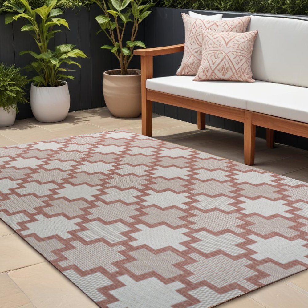 8' X 10' Salmon And Cream Trellis Indoor Outdoor Area Rug HomeRoots