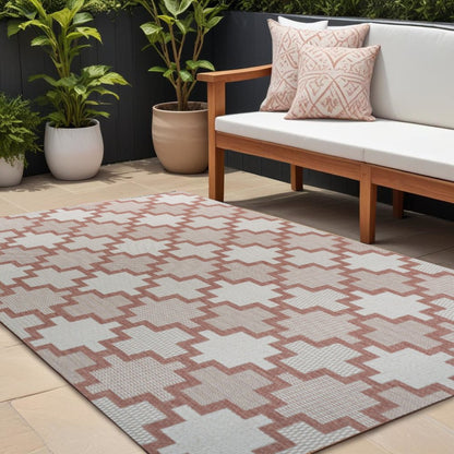 8' X 10' Salmon And Cream Trellis Indoor Outdoor Area Rug HomeRoots