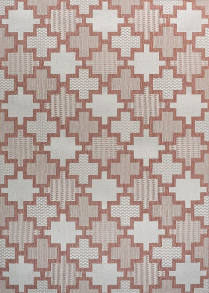 8' X 10' Salmon And Cream Trellis Indoor Outdoor Area Rug HomeRoots