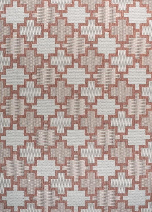 8' X 10' Salmon And Cream Trellis Indoor Outdoor Area Rug