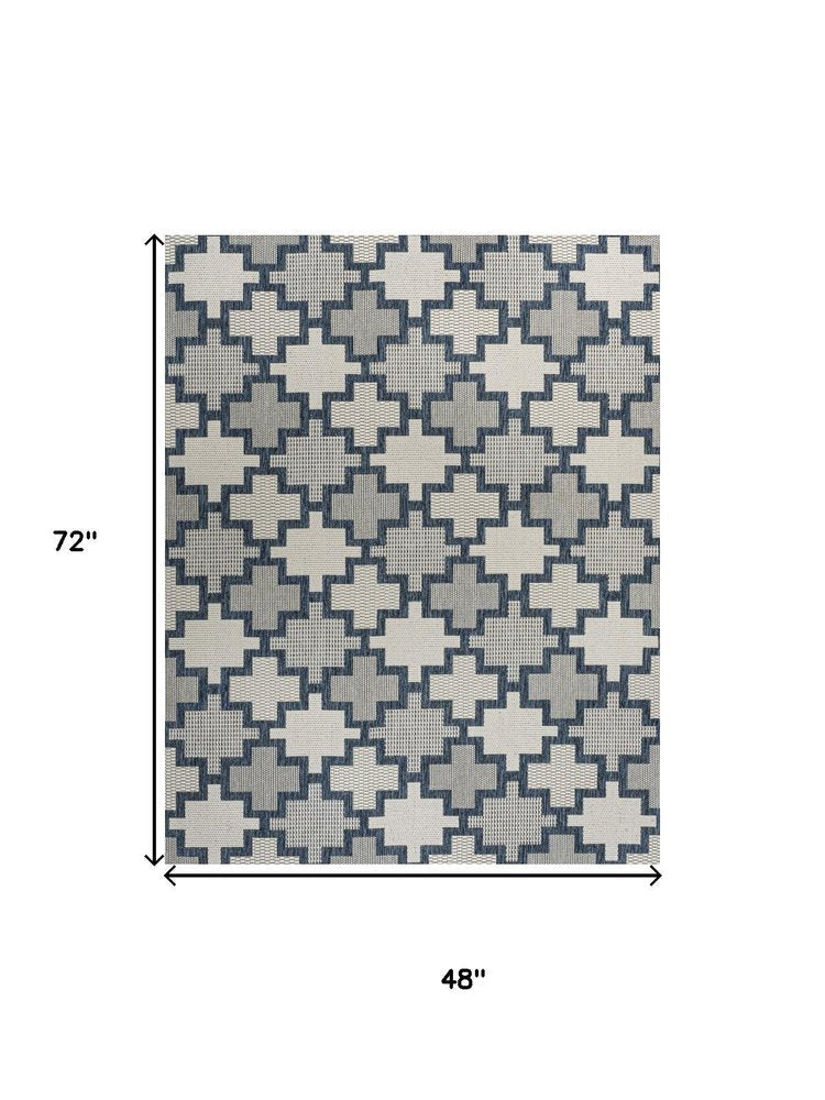 4' X 6' Navy Blue And Cream Trellis Indoor Outdoor Area Rug HomeRoots