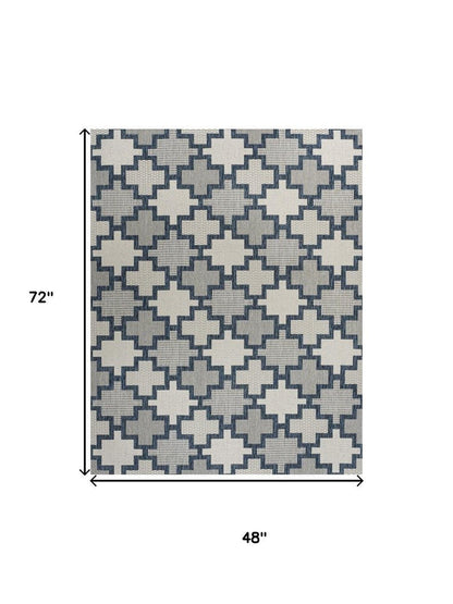 4' X 6' Navy Blue And Cream Trellis Indoor Outdoor Area Rug HomeRoots
