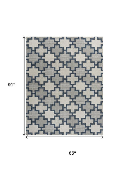5' X 8' Navy Blue And Cream Trellis Indoor Outdoor Area Rug HomeRoots