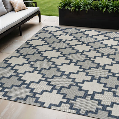 5' X 8' Navy Blue And Cream Trellis Indoor Outdoor Area Rug HomeRoots
